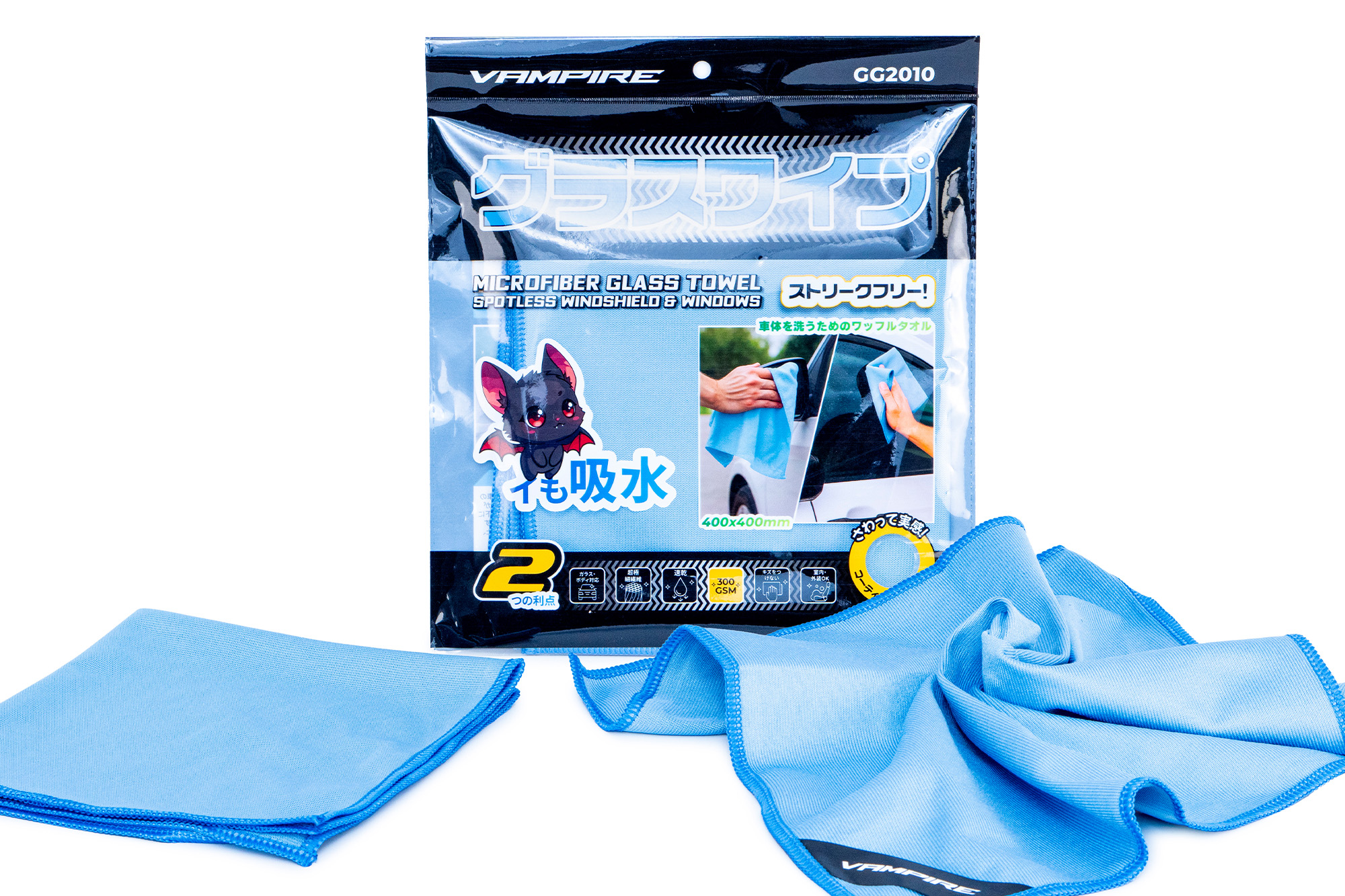 Салфетка VAMPIRE StreakFree безворсовая для стекла 400х400 мм, ГОЛУБАЯ, 300 гр/м2, GG2010