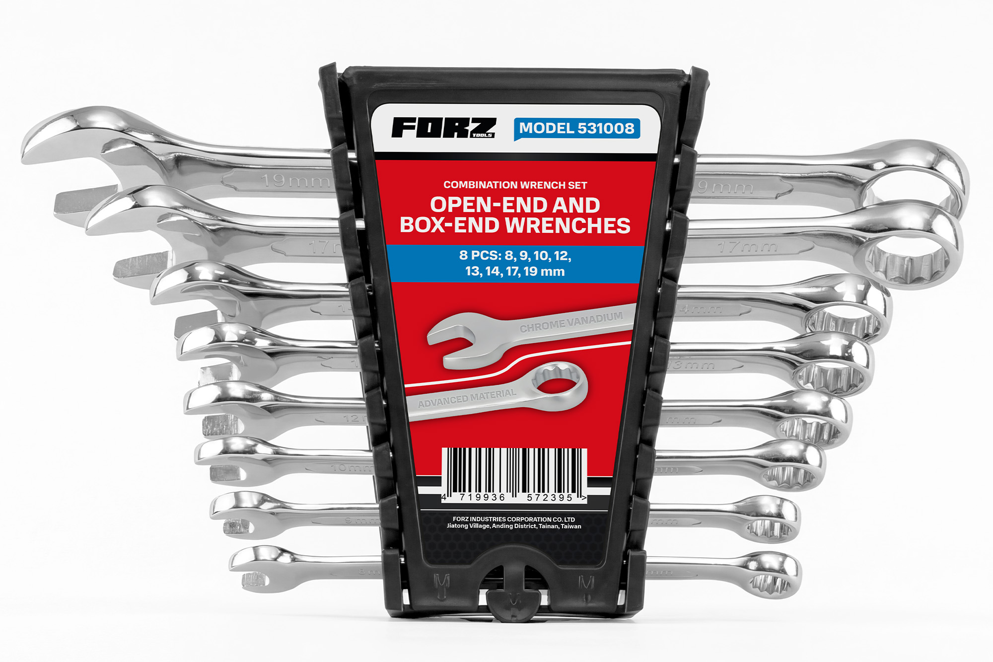Набор комбинированных ключей FORZ 8 предметов, 8, 9, 10, 12, 13, 14, 17, 19 мм, CrV