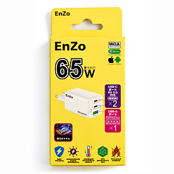 Сетевое зарядное устройство EnZo GaN PRO USB Type-C+C+A 65W PD/QC белый W65-2C1A